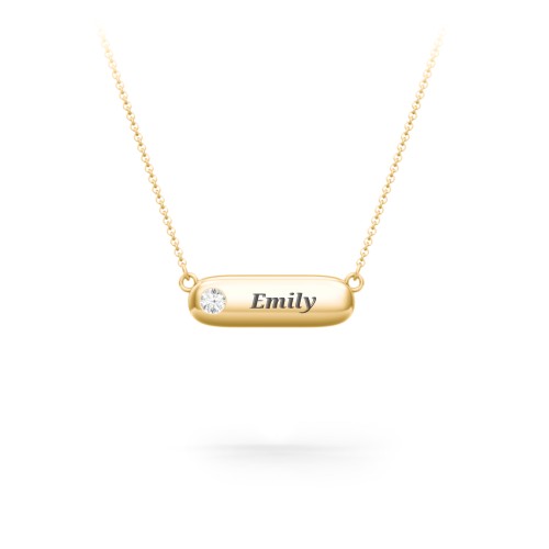 Mini Capsule Pendant with Birthstone – 10K Yellow Gold with Cubic Zirconia