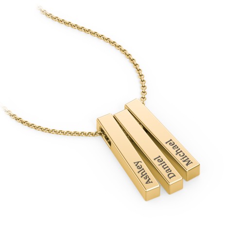 Multi Vertical 3D Bar Pendant with Engravings – 10K Yellow Gold