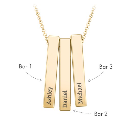 Multi Vertical 3D Bar Pendant with Engravings – 10K Yellow Gold