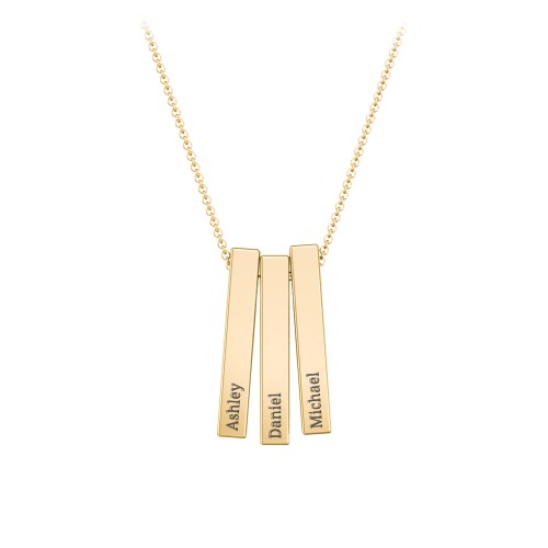 Multi Vertical 3D Bar Pendant with Engravings – 10K Yellow Gold