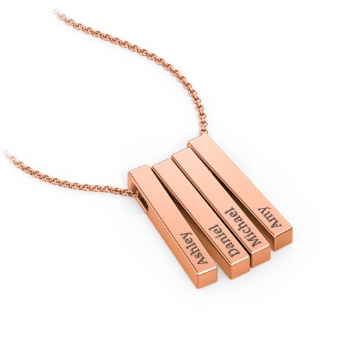 Multi Vertical 3D Bar Pendant with Engravings – 10K Rose Gold