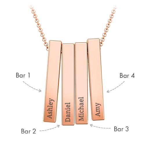 Multi Vertical 3D Bar Pendant with Engravings – 10K Rose Gold