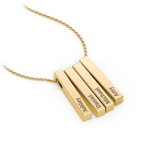 Multi Vertical 3D Bar Pendant with Engravings – 10K Yellow Gold