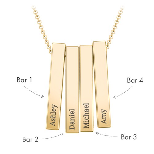 Multi Vertical 3D Bar Pendant with Engravings – 10K Yellow Gold