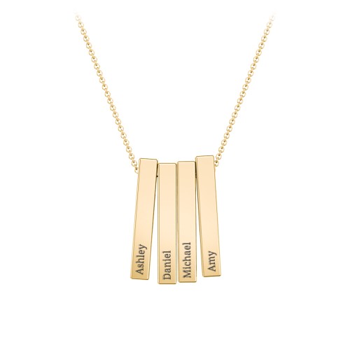 Multi Vertical 3D Bar Pendant with Engravings – 10K Yellow Gold