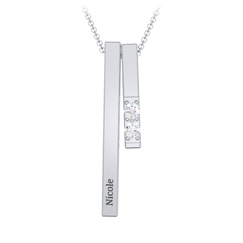 Multi Vertical 3D Bar Necklace with 1-4 Birthstones – Sterling Silver with Diamond
