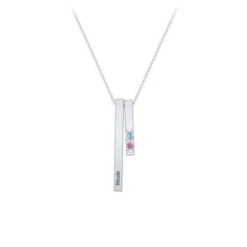 Multi Vertical 3D Bar Necklace with 1-4 Birthstones