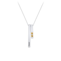 Multi Vertical 3D Bar Necklace with 1-4 Birthstones in 925 Sterling Silver with Citrine and Cubic Zirconia