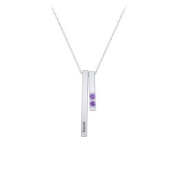 Multi Vertical 3D Bar Necklace with 1-4 Birthstones in 925 Sterling Silver with Amethyst, Citrine, and Cubic Zirconia