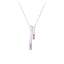 Multi Vertical 3D Bar Necklace with 1-4 Birthstones in 925 Sterling Silver with Pink Tourmaline, Citrine, and Cubic Zirconia