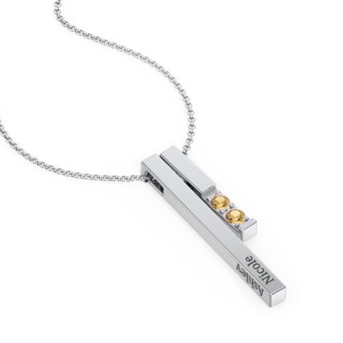 Multi Vertical 3D Bar Necklace with 1-4 Birthstones – Sterling Silver with Citrine