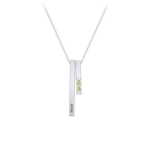 Multi Vertical 3D Bar Necklace with 1-4 Birthstones – Sterling Silver with Peridot