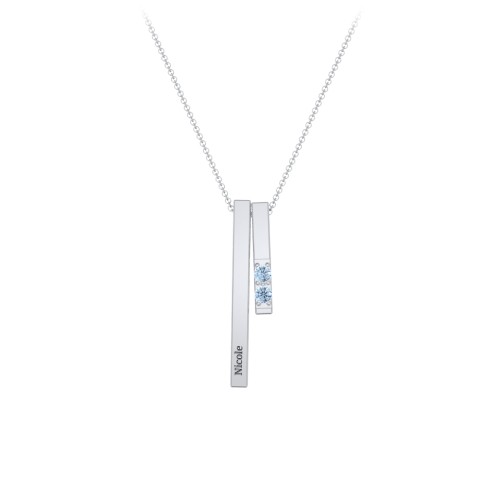 Multi Vertical 3D Bar Necklace with 1-4 Birthstones – Sterling Silver with Blue Topaz