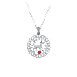 Year of the Dog Chinese Zodiac Medallion Necklace in 925 Sterling Silver with Garnet