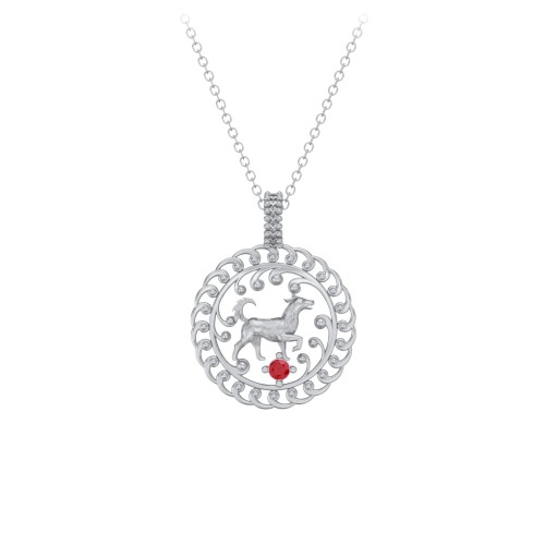 Year of the Dog Chinese Zodiac Medallion Necklace – Sterling Silver with Garnet