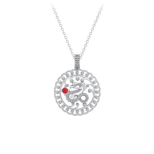 Year of the Dragon Chinese Zodiac Medallion Necklace – Sterling Silver with Garnet