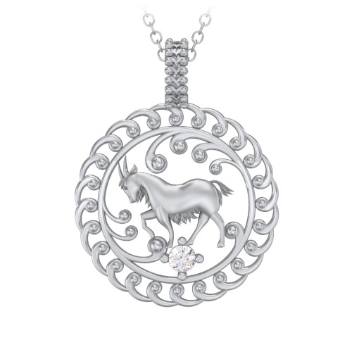 Year of the Goat Chinese Zodiac Medallion Necklace – Sterling Silver with Cubic Zirconia