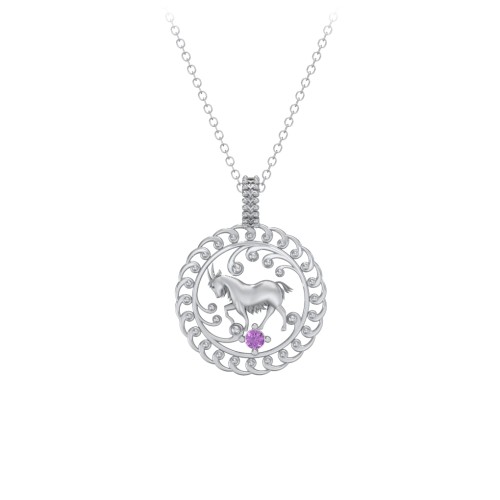 Year of the Goat Chinese Zodiac Medallion Necklace – Sterling Silver with Amethyst