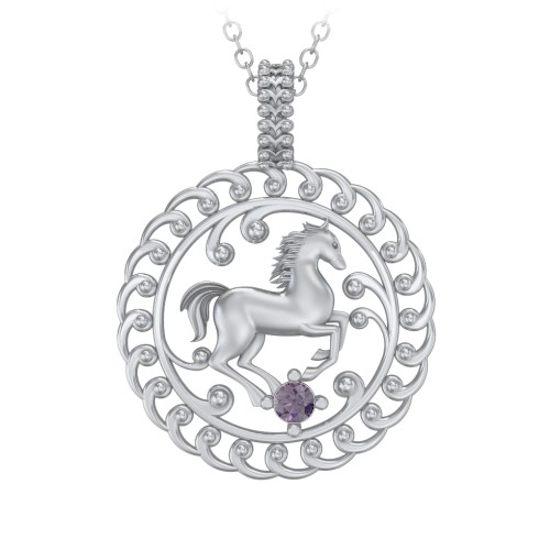 Year of the Horse Chinese Zodiac Medallion Necklace – Sterling Silver with Alexandrite