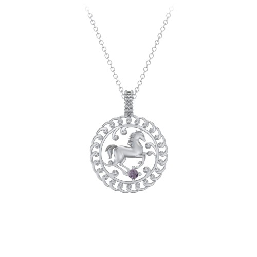 Year of the Horse Chinese Zodiac Medallion Necklace – Sterling Silver with Alexandrite