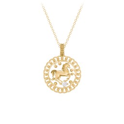 Year of the Horse Chinese Zodiac Medallion Necklace in 10K Solid Yellow Gold