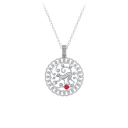 Year of the Monkey Chinese Zodiac Medallion Necklace in 925 Sterling Silver with Garnet