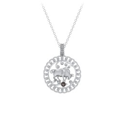 Year of the Ox Chinese Zodiac Medallion Necklace in 925 Sterling Silver with Smokey Quartz