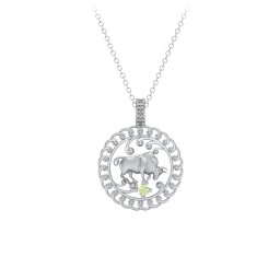 Year of the Ox Chinese Zodiac Medallion Necklace in 925 Sterling Silver with Peridot