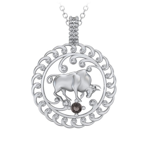 Year of the Ox Chinese Zodiac Medallion Necklace – Sterling Silver with Smokey Quartz