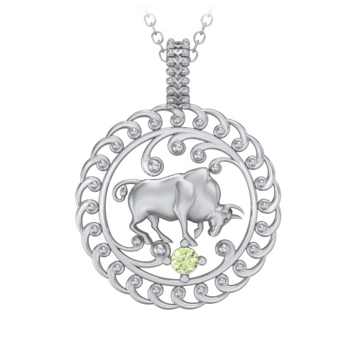 Year of the Ox Chinese Zodiac Medallion Necklace – Sterling Silver with Peridot