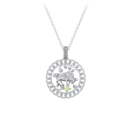 Year of the Ox Chinese Zodiac Medallion Necklace – Sterling Silver with Peridot