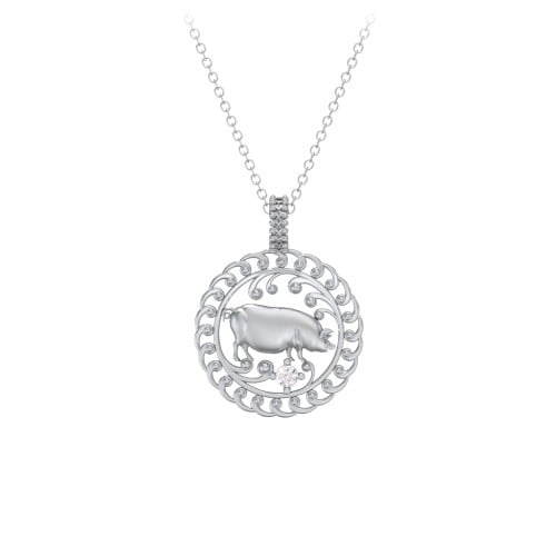Year of the Pig Chinese Zodiac Medallion Necklace