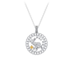 Year of the Rabbit Chinese Zodiac Medallion Necklace in 925 Sterling Silver with Citrine