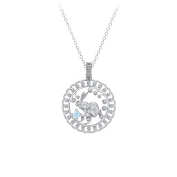 Year of the Rabbit Chinese Zodiac Medallion Necklace in 925 Sterling Silver with Blue Topaz