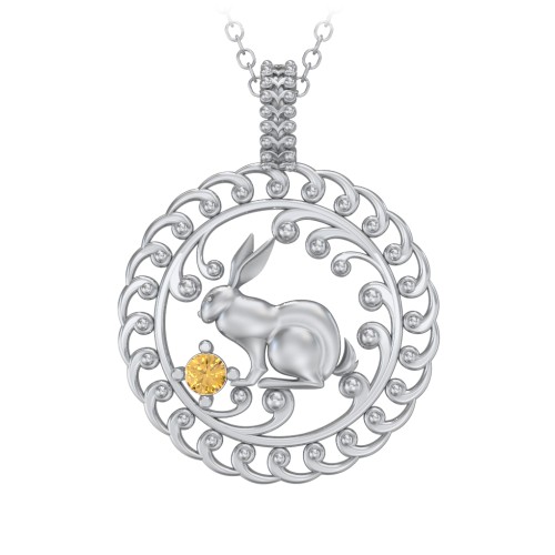 Year of the Rabbit Chinese Zodiac Medallion Necklace – Sterling Silver with Citrine