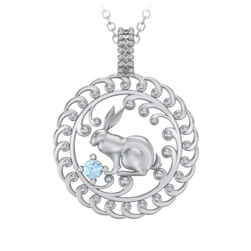 Year of the Rabbit Chinese Zodiac Medallion Necklace – Sterling Silver with Blue Topaz
