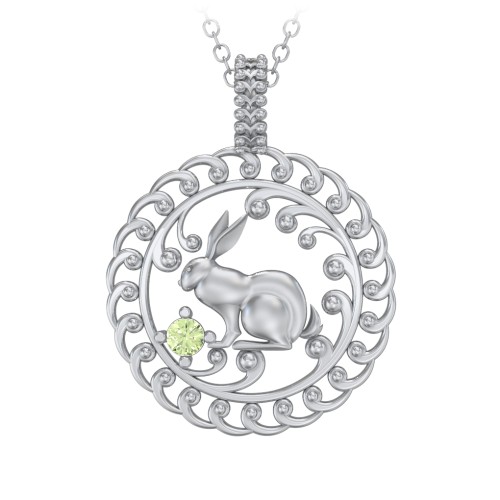 Year of the Rabbit Chinese Zodiac Medallion Necklace – Sterling Silver with Peridot