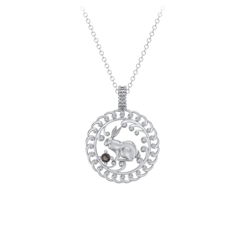Year of the Rabbit Chinese Zodiac Medallion Necklace – Sterling Silver with Smokey Quartz