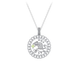 Year of the Rat Chinese Zodiac Medallion Necklace in 925 Sterling Silver with Peridot
