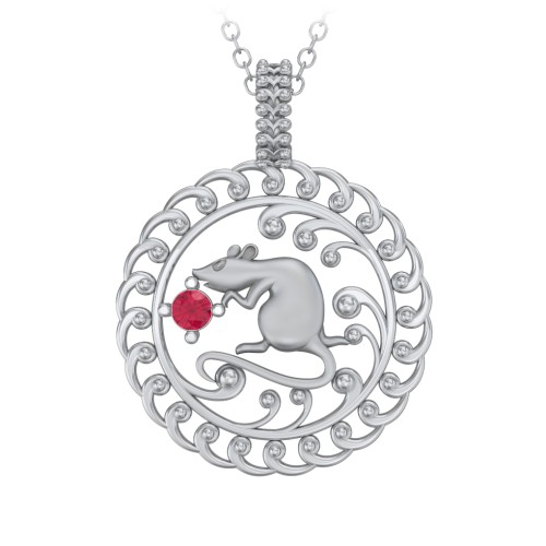 Year of the Rat Chinese Zodiac Medallion Necklace – Sterling Silver with Ruby