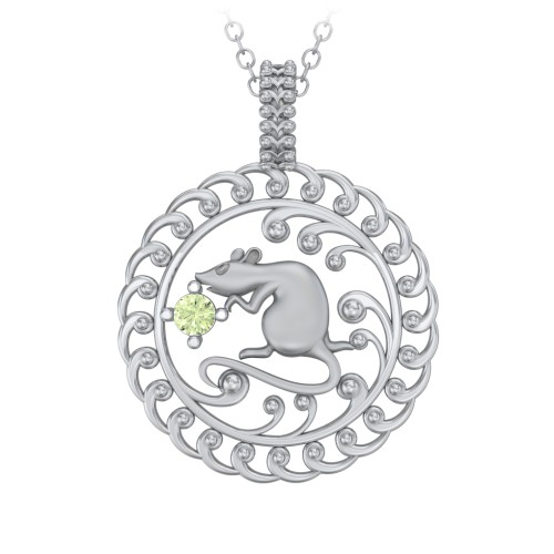Year of the Rat Chinese Zodiac Medallion Necklace – Sterling Silver with Peridot