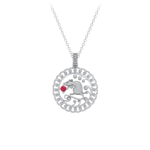Year of the Rat Chinese Zodiac Medallion Necklace – Sterling Silver with Ruby