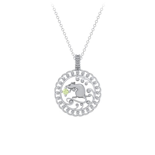 Year of the Rat Chinese Zodiac Medallion Necklace – Sterling Silver with Peridot