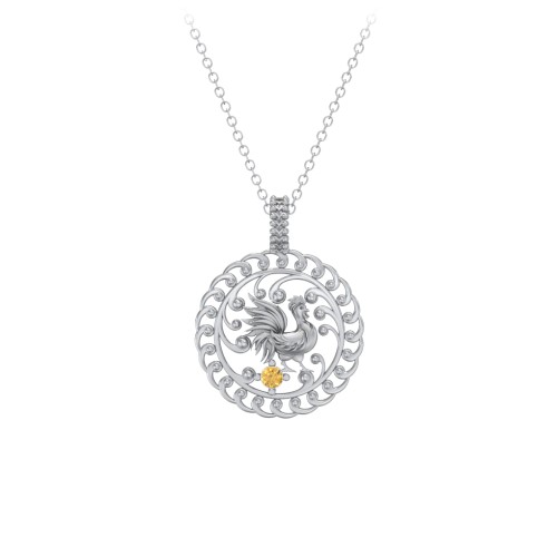 Year of the Rooster Chinese Zodiac Medallion Necklace – Sterling Silver with Citrine