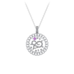 Year of the Snake Chinese Zodiac Medallion Necklace in 925 Sterling Silver with Amethyst