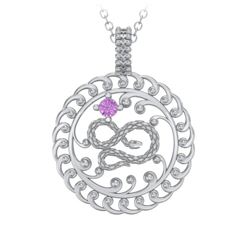 Year of the Snake Chinese Zodiac Medallion Necklace – Sterling Silver with Amethyst