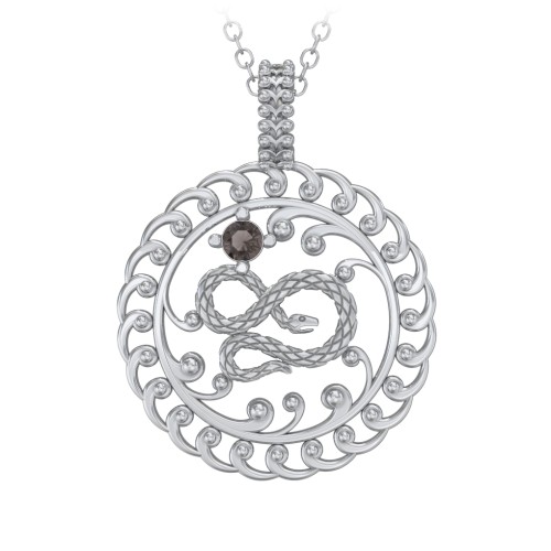 Year of the Snake Chinese Zodiac Medallion Necklace – Sterling Silver with Smokey Quartz