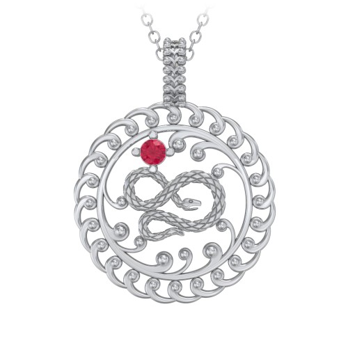 Year of the Snake Chinese Zodiac Medallion Necklace – Sterling Silver with Ruby