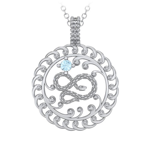 Year of the Snake Chinese Zodiac Medallion Necklace – Sterling Silver with Blue Topaz