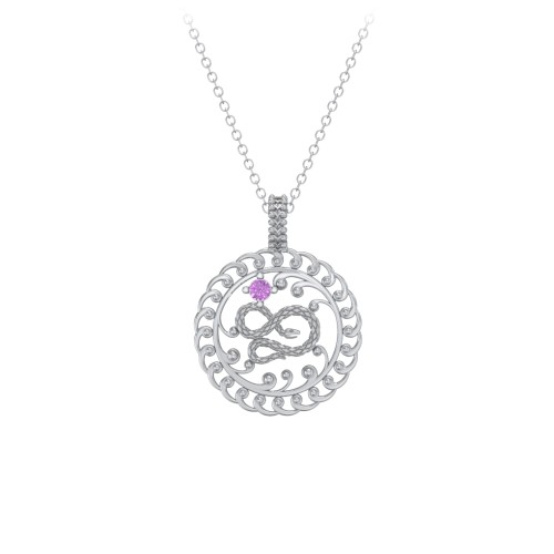 Year of the Snake Chinese Zodiac Medallion Necklace – Sterling Silver with Amethyst